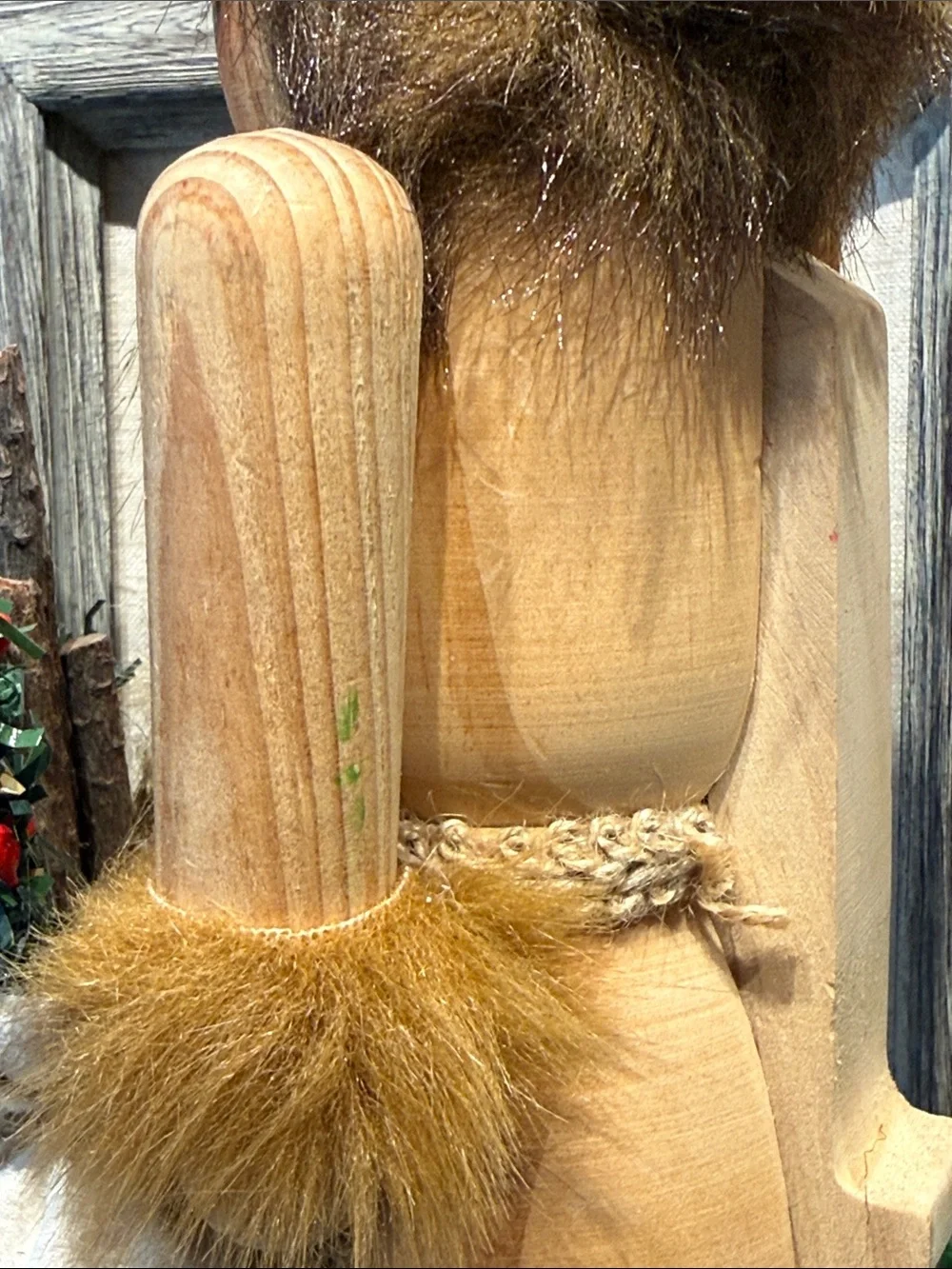 Wooden Nutcracker Santa with Red Hat and Fur Trim